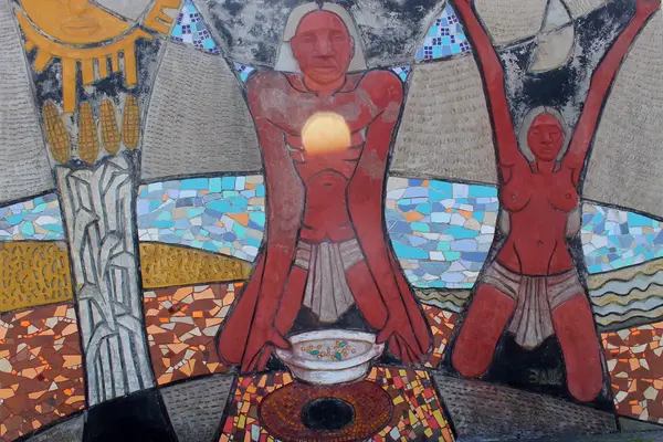 Mural del muro 3, cara A: Ceremonia de la Pachamama